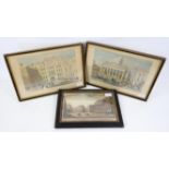 Pair of framed hand-coloured prints depicting the Royal Exchange and the Guildhall, London,