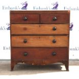 19th century mahogany chest of two short over three long graduating drawers, on splayed bracket