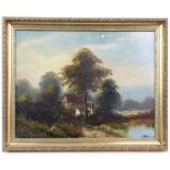 W Haines (19th/20th century). Cottage beneath trees, Oil on board signed lower right. 52 x 44cm.