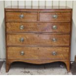 19th century mahogany chest of two short over three long drawers, on splayed bracket feet,