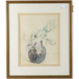 19th century school. Still life of Flowers in a vase. Watercolour. Label verso attributing to