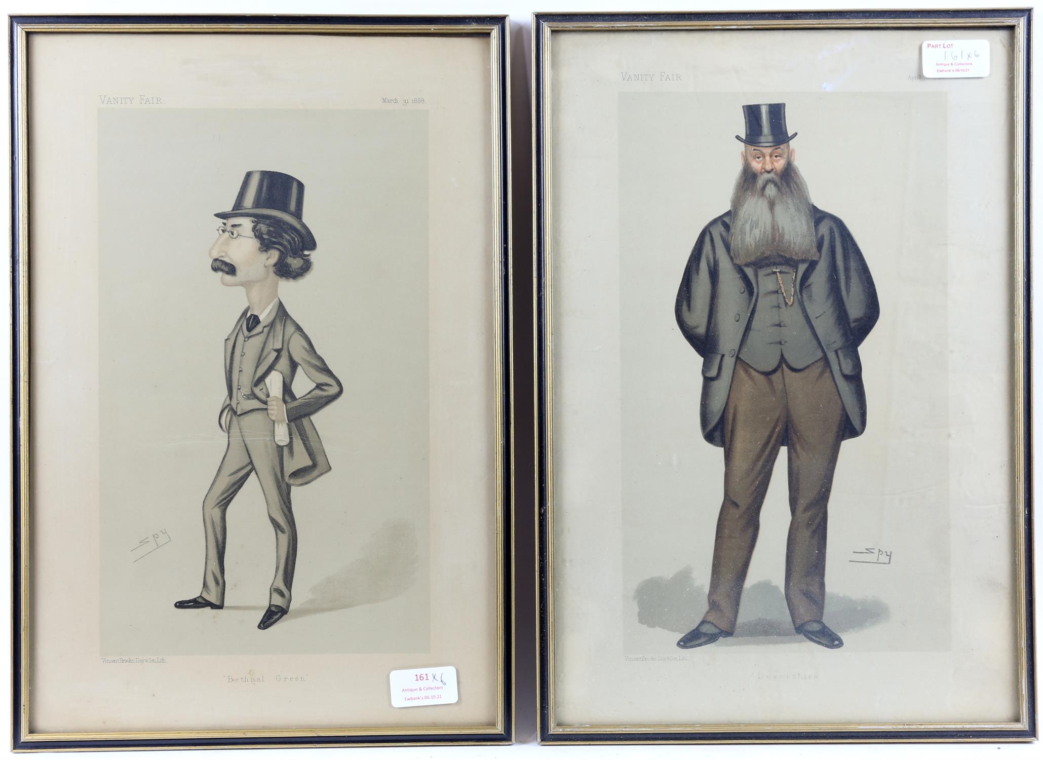 Set of three framed late nineteenth-century Vanity Fair prints, 42 x 29cm each, with set of three