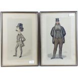 Set of three framed late nineteenth-century Vanity Fair prints, 42 x 29cm each, with set of three