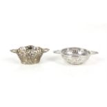 Two silver bon bon dishes one in the form of a porringer bowl, Birmingham 1913 and a flower basket