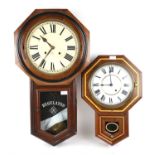 Mahogany cased drop-dial Regulator wall clock by Ansonia Clock Co., USA, (no glass dial dial), h80.