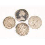 Four silver six pence coins, Charles II 1684, Queen Anne, George III and Victoria
