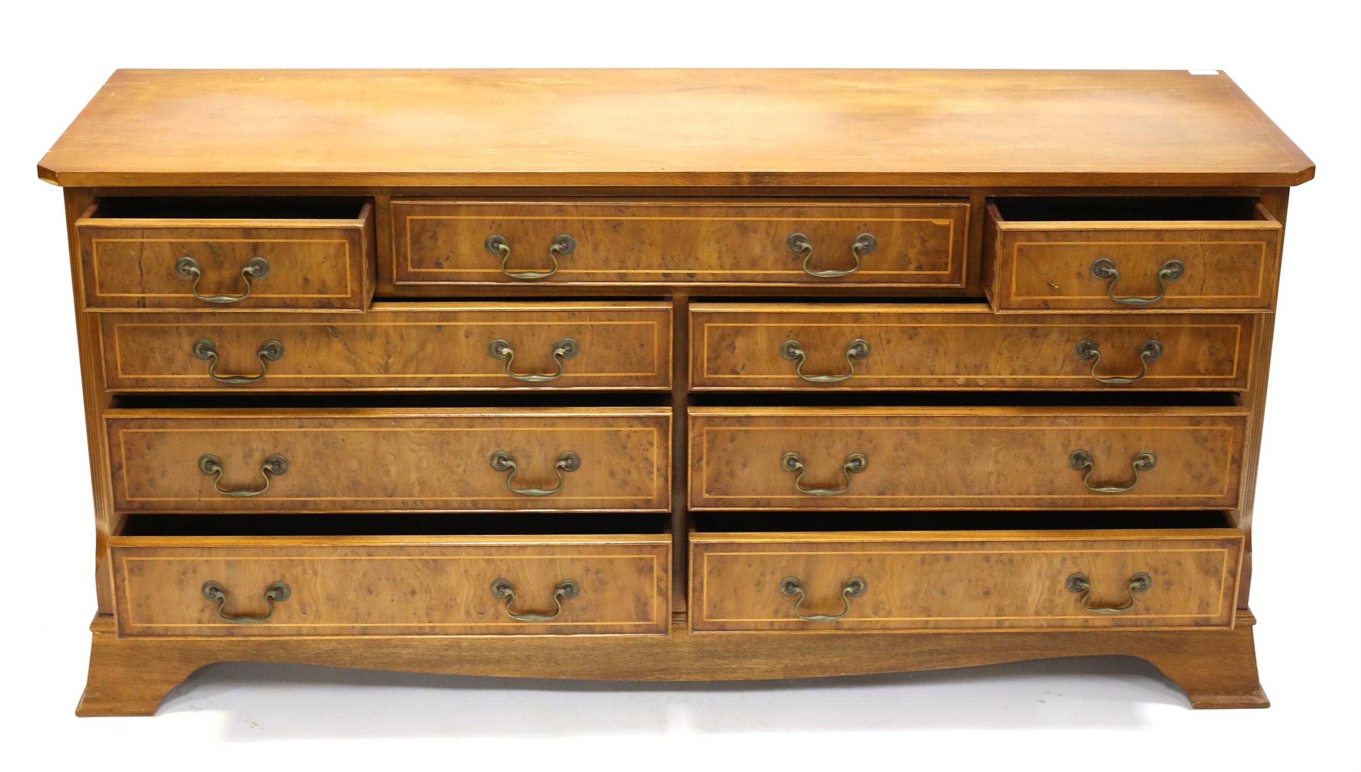 Modern walnut chest of two short and one long drawer over six long drawers on bracket feet, - Image 2 of 3