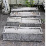 Four reconstituted stone rectangular planters, h25cm w92cm d26cm (4)