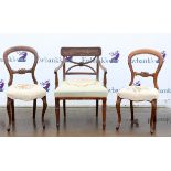 19th century mahogany bar back dining chair, with stuffover seat on turned legs, together with a