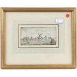 Attributed to W. Cooper (19th century). Coastal View with Windmill. Pen/Ink and watercolour on laid