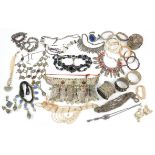 Collection of Indian costume jewellery, some in low grade silver, including, bangles with ornate