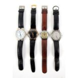 Four watches, including gold Accurist watch in 9 ct gold with a black dial and black leather strap,