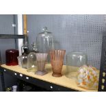 Collection of glassware, to include large glass dome/bell jar, h48cm, Art Deco style vase, h20cm,