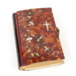 German bible with tortoiseshell cover inlaid with white metal cross and white metal and mother of