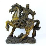 Large Chinese resin figure of Genghis Khan on horseback, h62cm w50cm d23cm