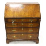 19th century mahogany bureau, the fall front revealing fitted interior, having four long graduating