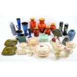 Collection of art pottery to include Rosenthal flared ribbed vase H14cm, pair of Royal Doulton