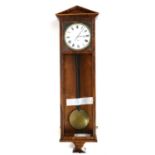 Early 20th century rosewood and boxwood lined wall clock, single chain movement , enamel dial,