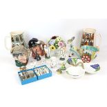 Collection of porcelain and ceramics, to include a Royal Doulton pot of flowers, h18cm,