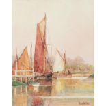Frederick James Aldridge (British, 1850-1933), maritime scene with yachts to foreground.