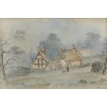 Cottages in a landscape. Watercolour 1876. Inscribed indistinctly and dated June ’76 lower right.