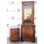 20th century mahogany corner cupboard, with leaded glass door, h184cm w67cm d50cm approx.