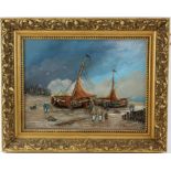 F. Brentoyer? (20th century). Figures by Fishing Boats. Oil on canvas, signed lower right.