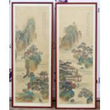 Pair of twentieth-century Chinese School watercolour landscapes. Framed and glazed.