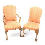 Set of eight late 19th/early 20th century Queen Anne style walnut dining chairs on carved cabriole