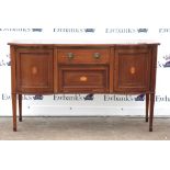 Late 19th century mahogany sideboard, with fan marquetry inlaid decoration, having single drawer