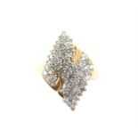 Large diamond set dress ring, set with round brilliant cut diamonds, in a diamond shape,