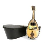 Mandolin with mother of pearl inlaid decoration, cased, h61cm