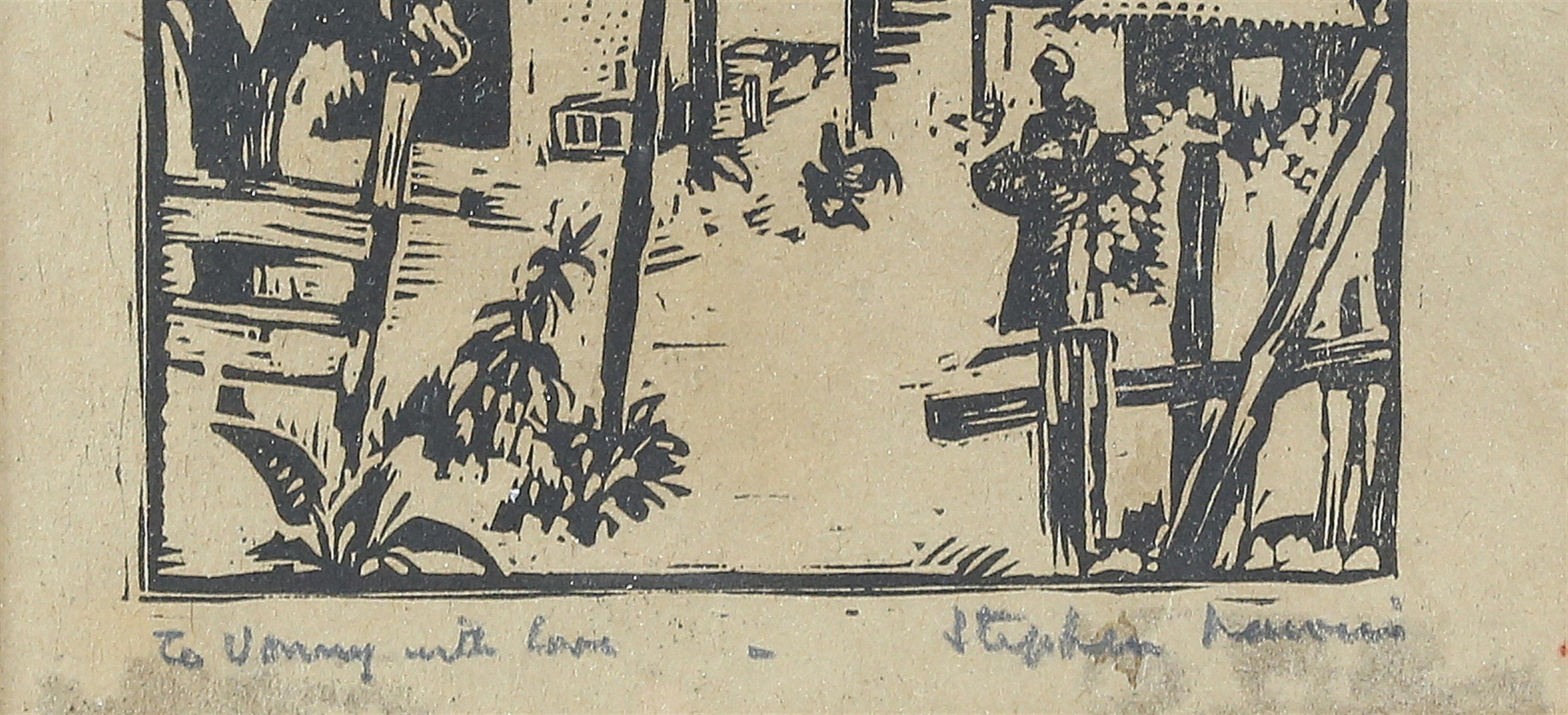 Pair of framed and glazed prints, depicting a woman and a street scene. Signed indistinctly in - Image 3 of 5