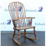 Elm and yew wood Windsor rocking chair with much later added rockers