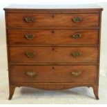 19th century chest of four long graduated drawers, on splayed bracket feet, H93 x W93 x D45cm