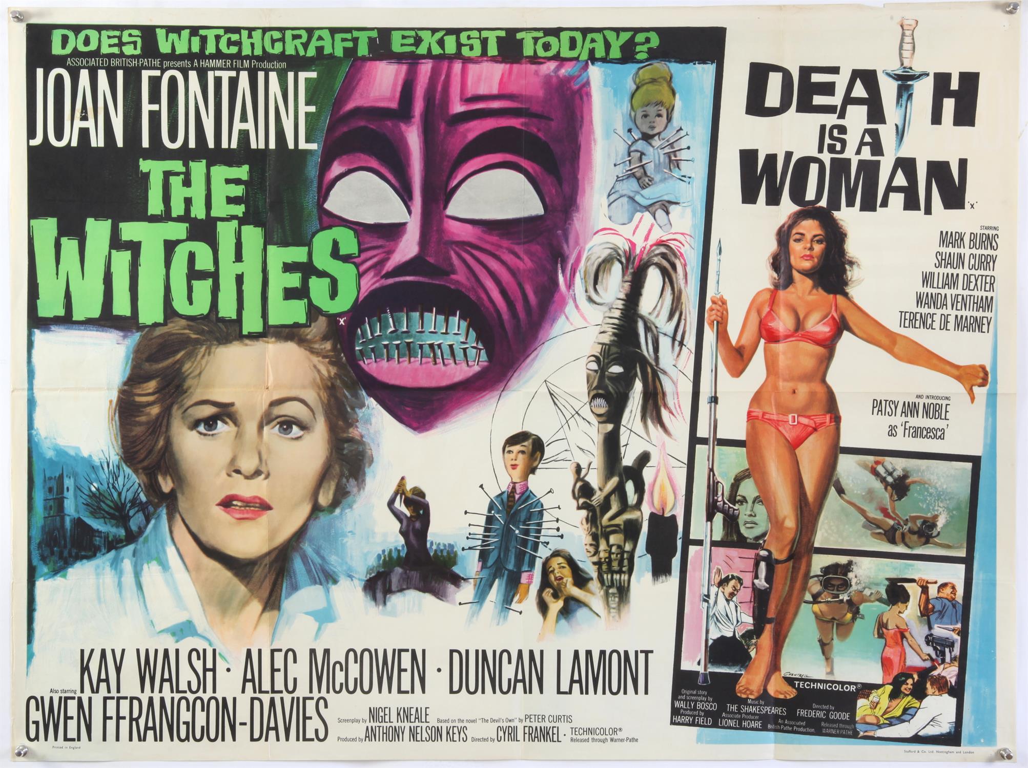 The Witches / Death Is a Woman - British Quad film poster, Hammer Horror, folded, 30 x 40 inches.