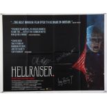 Hellraiser (1987) British Quad film poster, signed by Doug Bradley, Ashley Laurence,