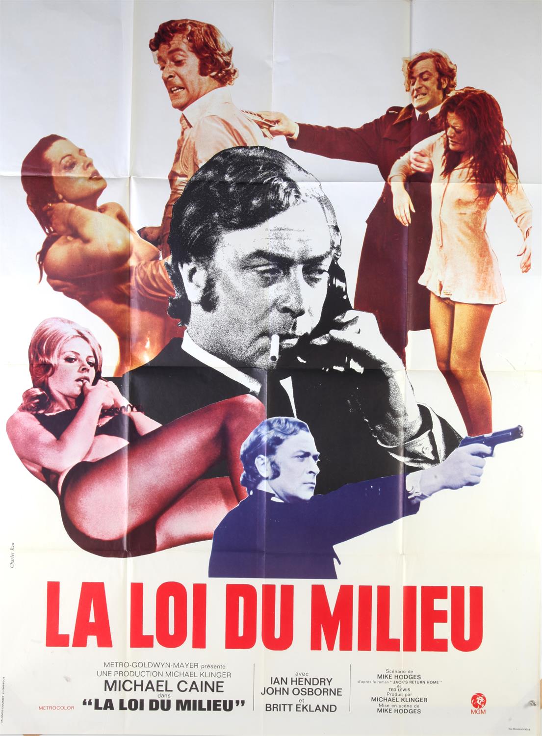 Get Carter (1971) French Grande film poster, Crime starring Michael Caine, MGM, folded,