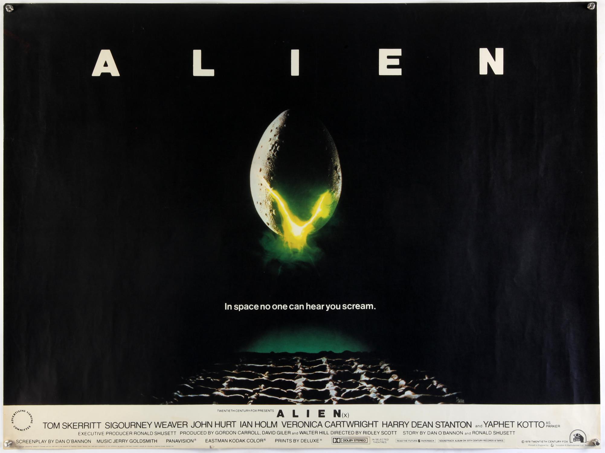 Alien (1979) British Quad Film poster, rolled, 30 x 40 inches.