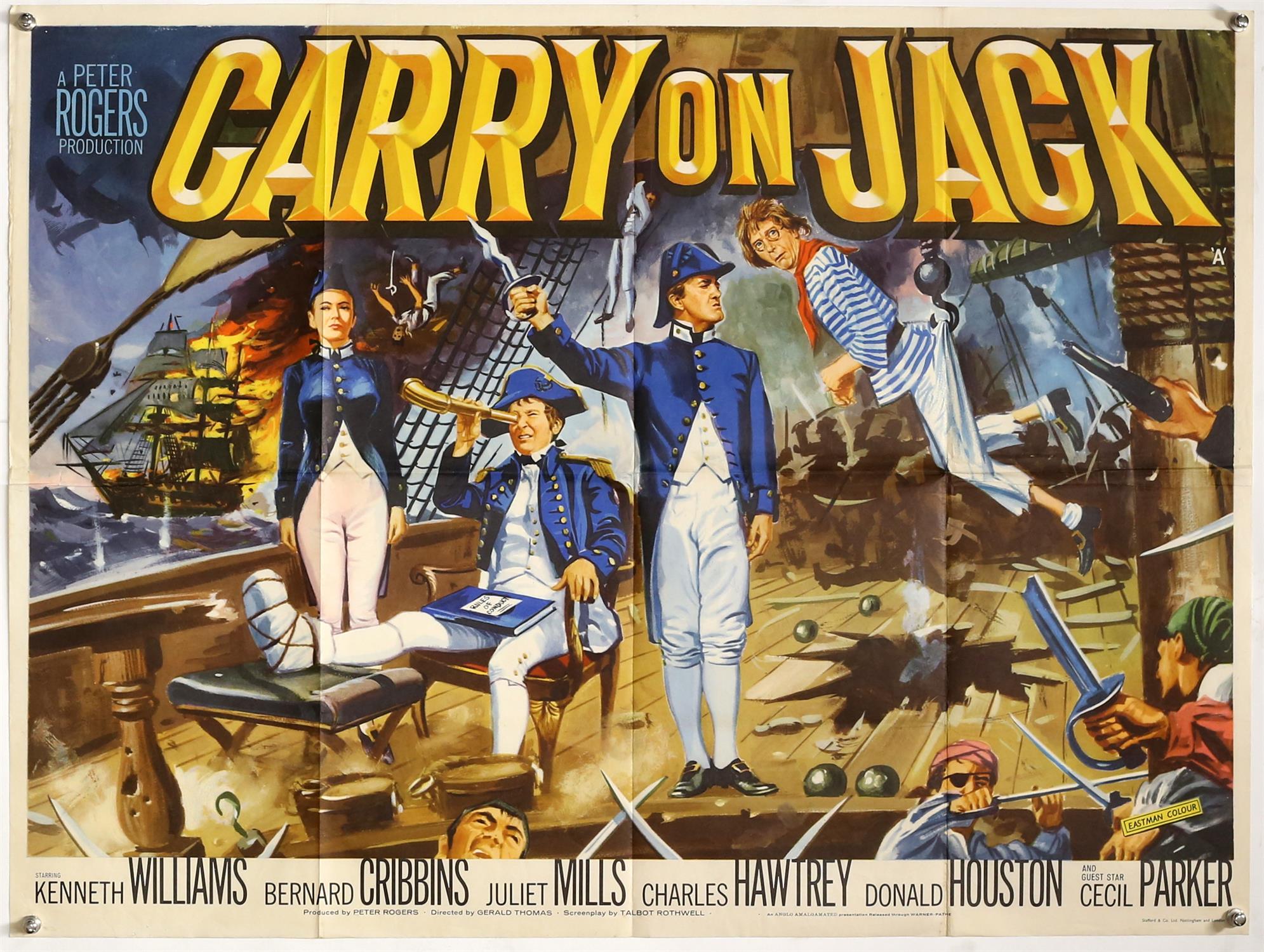 Carry On Jack (1963) British Quad film poster, artwork by Tom Chantrell, folded, 30 x 40 inches.