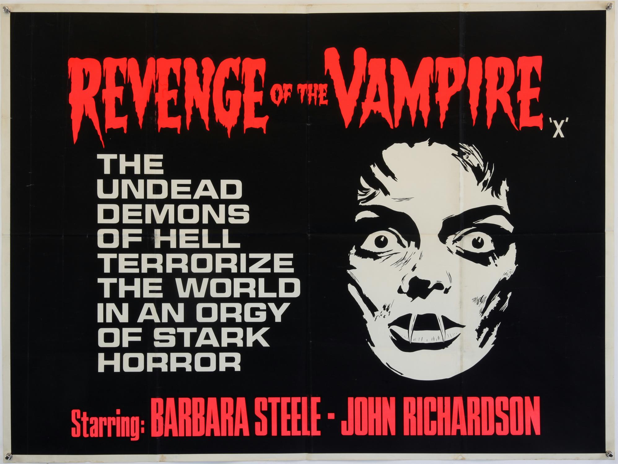 Revenge of The Vampire (1961) British Quad film poster, starring Barbara Steele, folded,