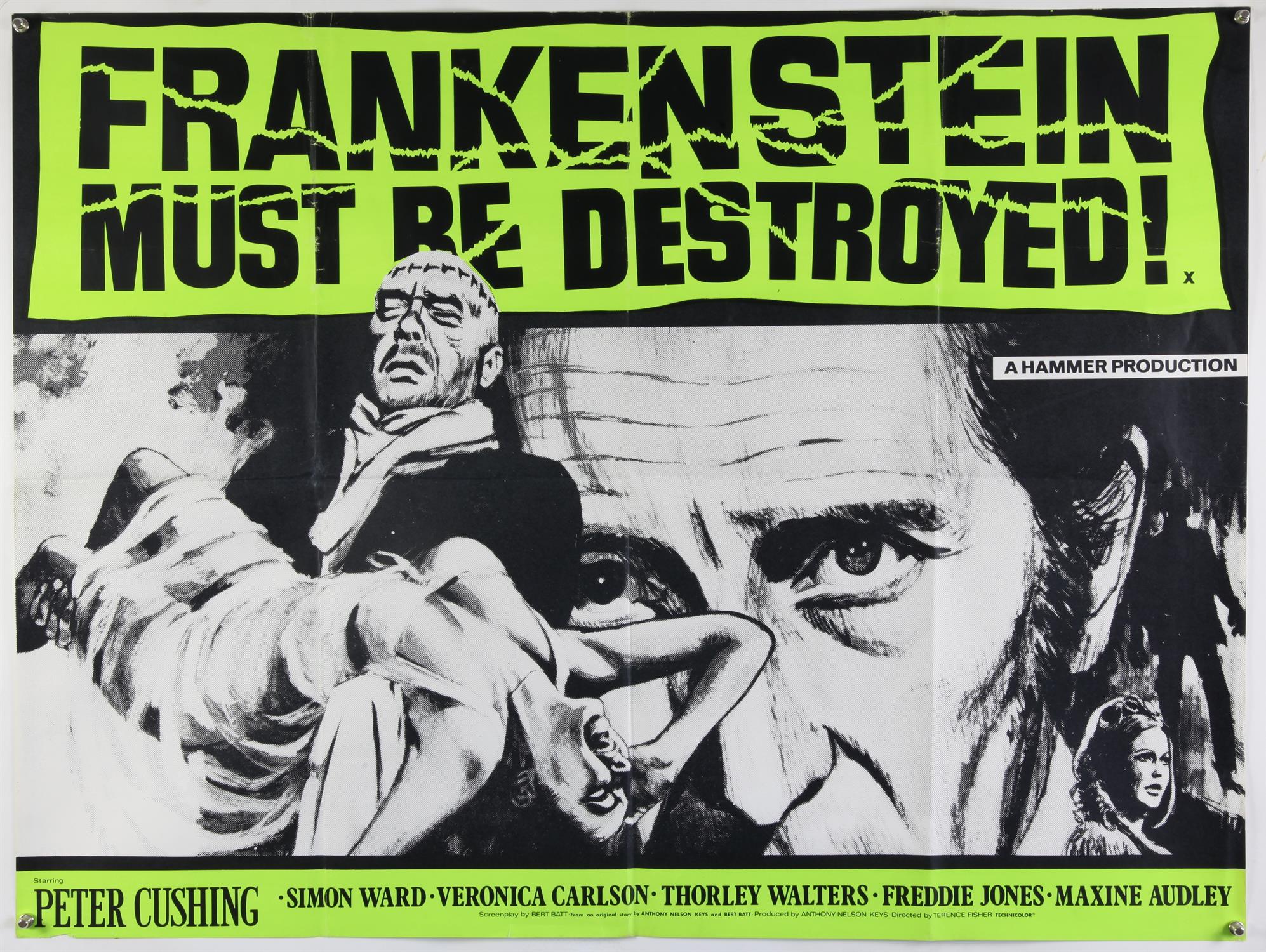 Frankenstein Must Be Destroyed (1970s) British Quad re-release film poster, artwork by Tom