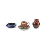 William Moorcroft Berry and Leaf pattern coffee cup and saucer, H6cm, shallow pomegranate pattern