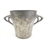 Art Nouveau pewter twin handled wine cooler, relief decorated with children eating grapes,