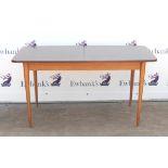 Archie Shine Hamilton teak extending dining table, with extra leaf, on tapered legs, H72 x W195.
