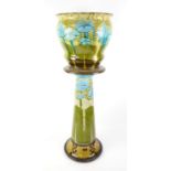 UPDATED CONDITION REPORT Mintons Secessionist jardiniere and stand, decorated with turquoise