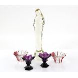 Leerdam Stef Uiterwaal clear glass figure of 'Madonna and Child', 36cm, pair of clear and red