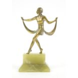 Josef Lorenzl Cold-Painted Art Deco Bronze of a dancer on green onyx base, signed R Lor, Austria,