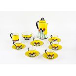 Art Deco Royal Worcester coffee set, comprising coffee pot, six cups and six saucers,