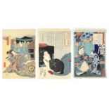 Three Japanese woodblock prints, comprising, two Utagawa Kunisada ( 1786-1865), Scene of Kabuki